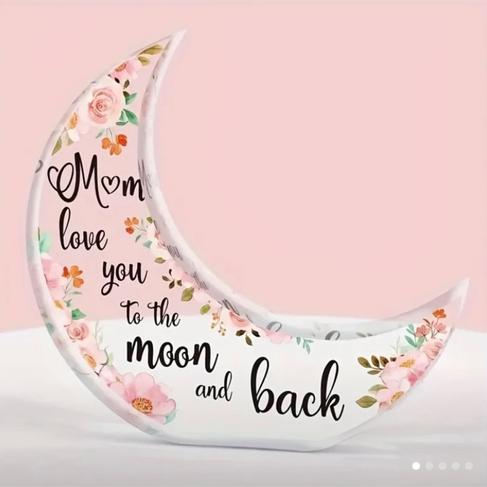 Mom Moon & Back Pink Floral & Clear Acrylic Plaque.